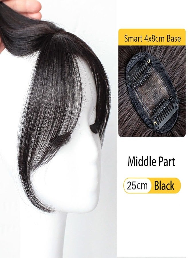LesafeV Forehead Fringe Bangs Extension Human Hair 4x8cm Mini Hairpiece Clip in 25cm Head Top Replacement Topper (Middle Part French Temple Black) - Image 2
