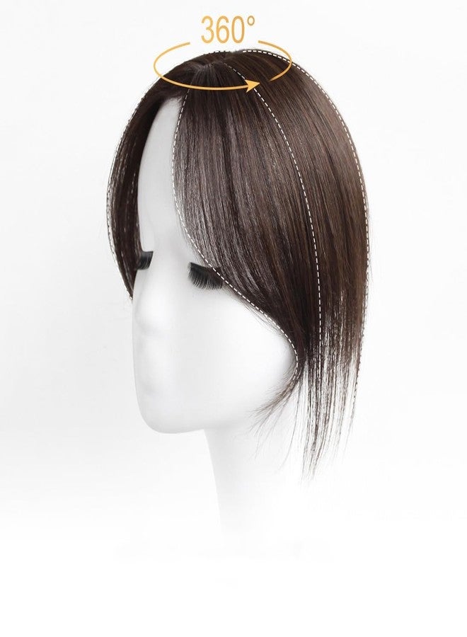 LesafeV Forehead Fringe Bangs Extension Human Hair 4x8cm Mini Hairpiece Clip in 25cm Head Top Replacement Topper (Middle Part French Temple Black) - Image 3