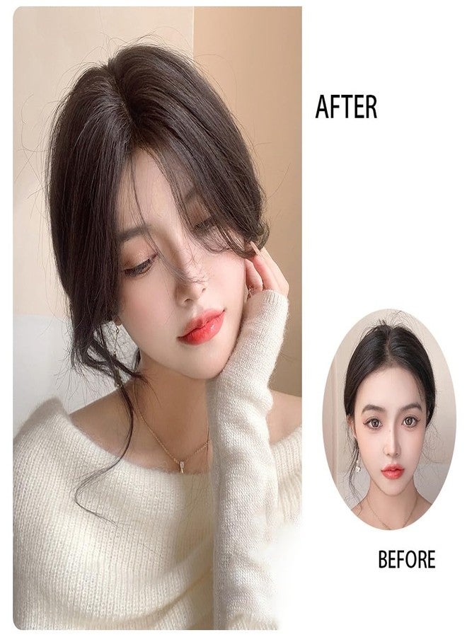 LesafeV Forehead Fringe Bangs Extension Human Hair 4x8cm Mini Hairpiece Clip in 25cm Head Top Replacement Topper (Middle Part French Temple Black) - Image 4