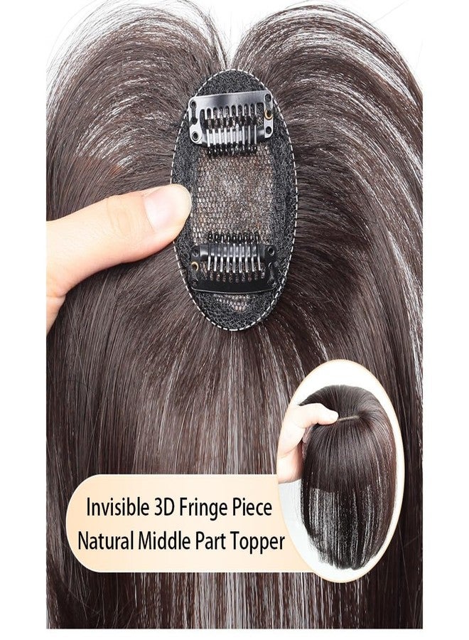 LesafeV Forehead Fringe Bangs Extension Human Hair 4x8cm Mini Hairpiece Clip in 25cm Head Top Replacement Topper (Middle Part French Temple Black) - Image 5