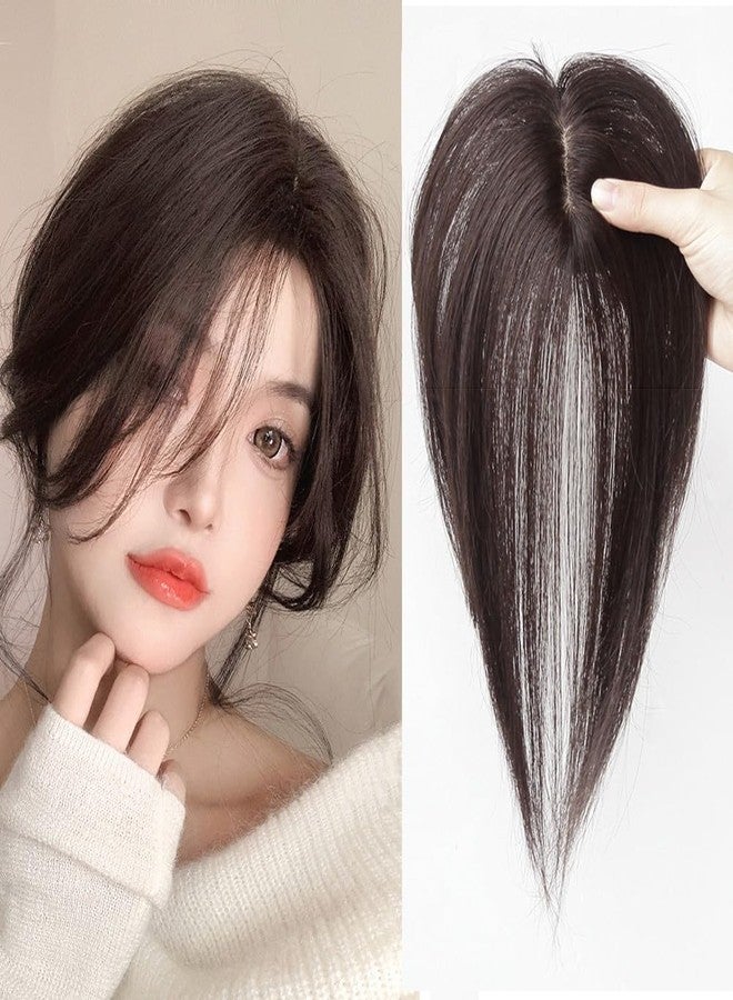 LesafeV Forehead Fringe Bangs Extension Human Hair 4x8cm Mini Hairpiece Clip in 25cm Head Top Replacement Topper (Middle Part French Temple Black) - Image 1