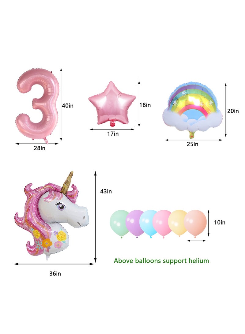 3rd Birthday Decoration 43in Unicorn Birthday Balloons for Girls,Pink Unicorn Rainbow Balloon Graland,Unicorn Party Supplies,Happy Birthday Banner,Cake Toppers,Tattoo Stickers  - Image 3