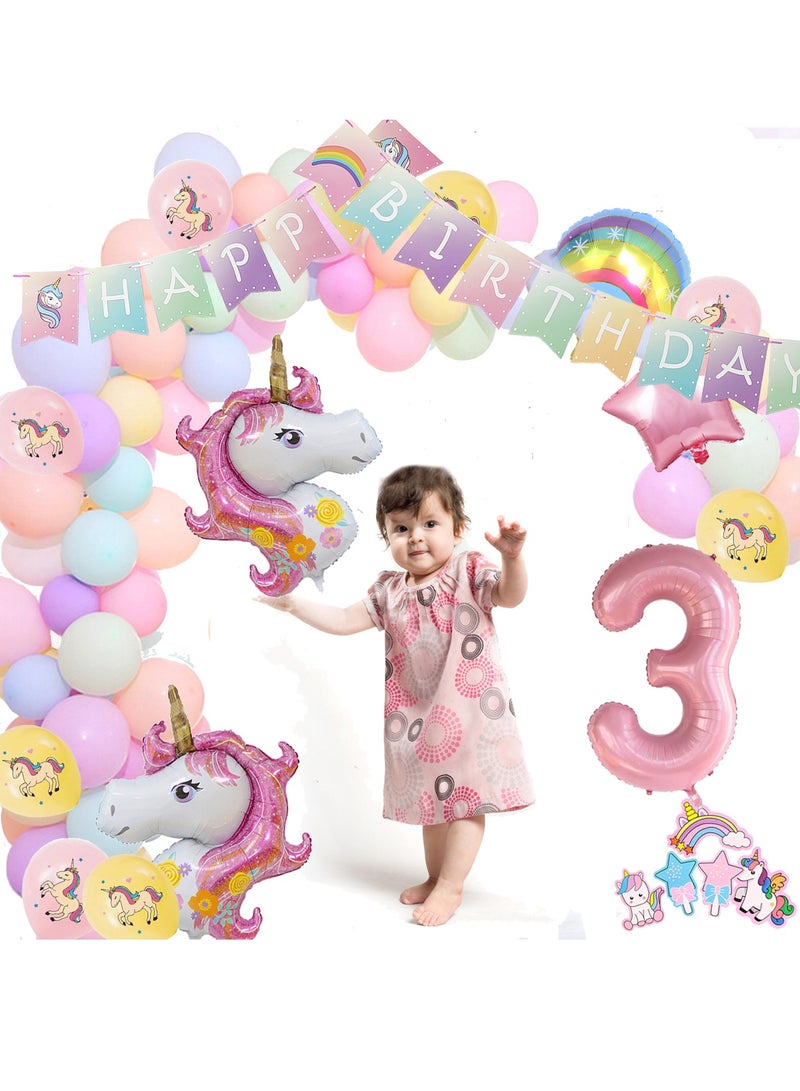 3rd Birthday Decoration 43in Unicorn Birthday Balloons for Girls,Pink Unicorn Rainbow Balloon Graland,Unicorn Party Supplies,Happy Birthday Banner,Cake Toppers,Tattoo Stickers  - Image 2