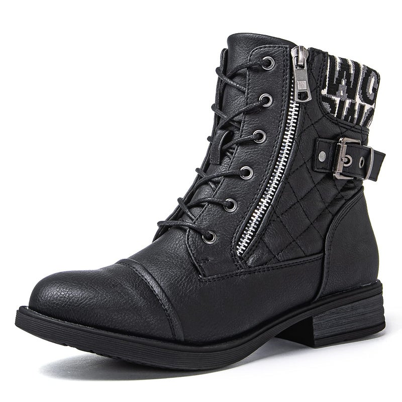 GLOBALWIN Women's Black Combat Boots Lace Up Boots For Women Ankle Booties With Low Heel Fashion Dressy Short Boots Size 8M - Image 2