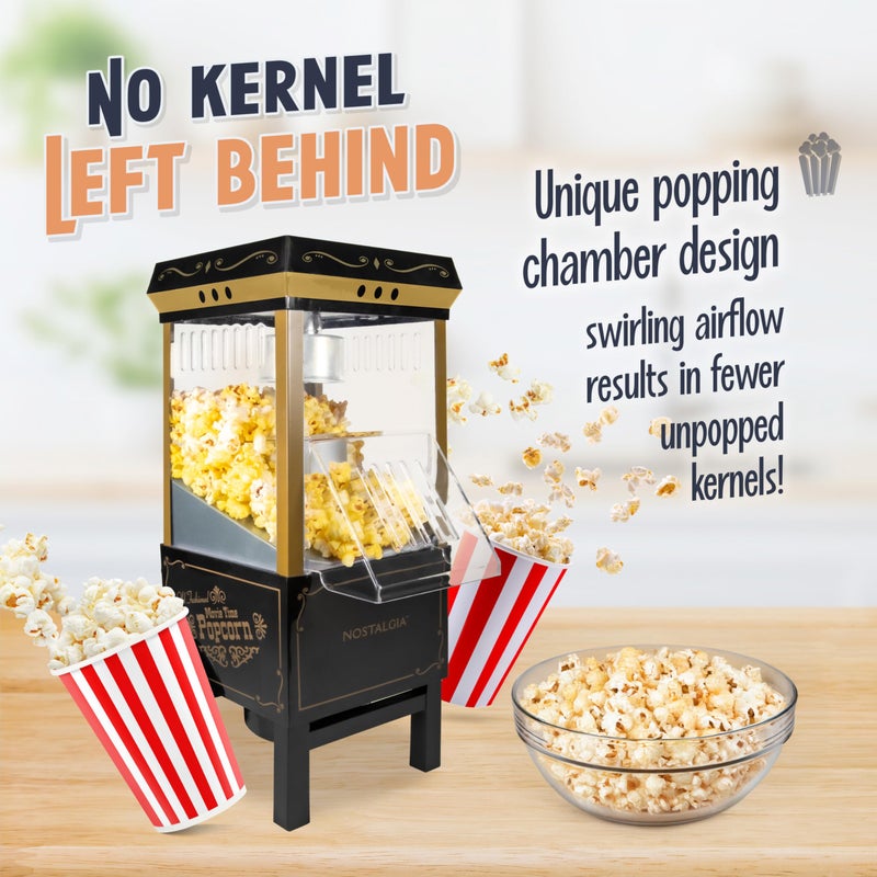 Nostalgia Vintage Hot-Air Popcorn Maker Machine - Makes Up to 12 Cups - Oil-Free - Healthier Popcorn - Classic Stand-Up Cart With Wheels - Includes Kernel Measuring Cup - Black - Image 3