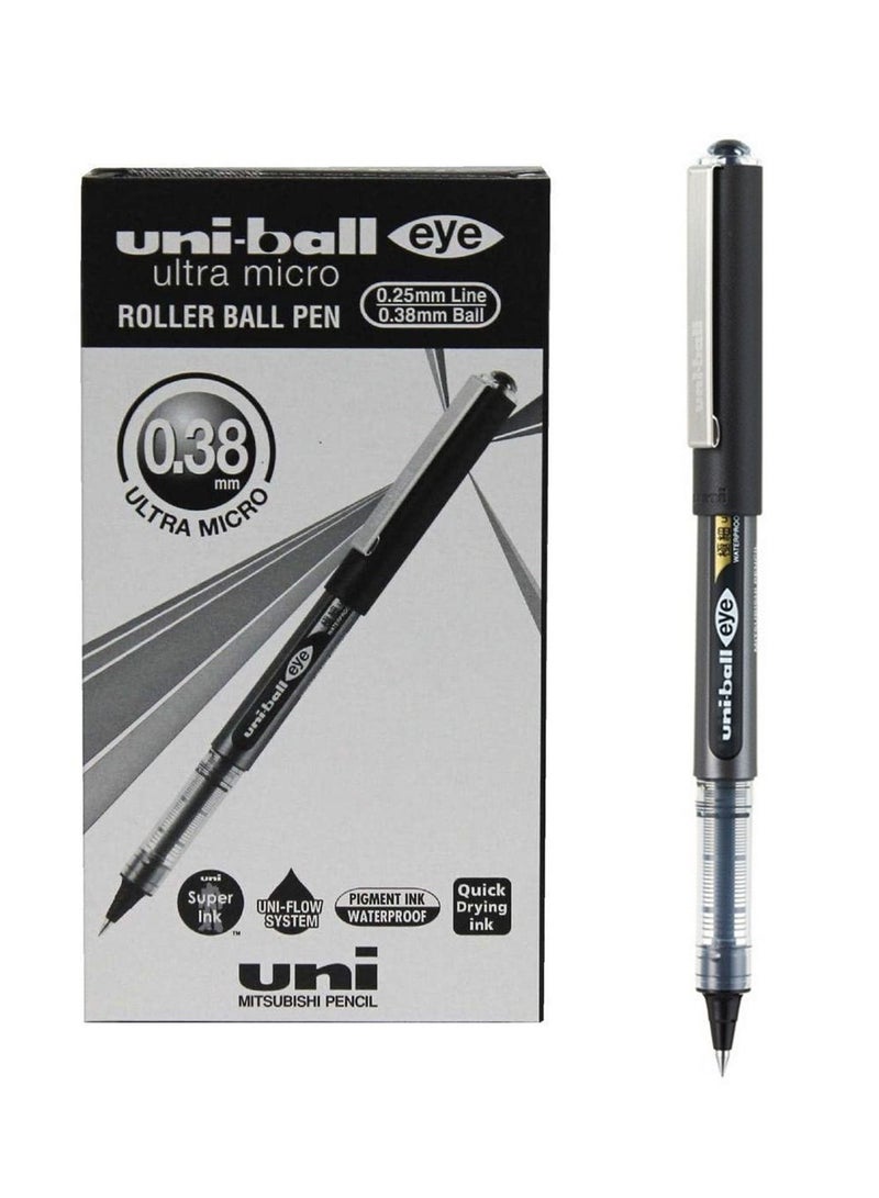 Uniball قلم آي ألترا مايكرو رولر مكون من 12 قطعة، برأس 0.38 ملم، حبر أسود - Image 1