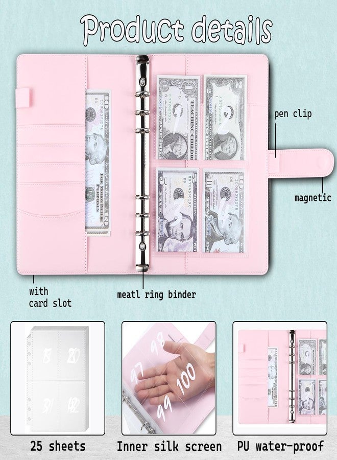 MUQING 100 Envelope Challenge Binder, 25 Sheets Silkscreen Numbers to 100, Not Stickers, Reusable Tracker, Easy and Fun 100 Envelopes Money Saving Challenge Save $5050, Budget Planner & Saving Money (Pink) - Image 4