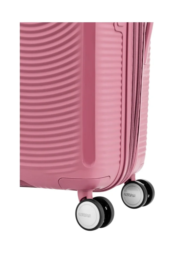 AMERICAN TOURISTER  Curio Suitcase, Check-In Size 69 cm / 25 inch, 4 Spinner Wheels, Hard Top, Polypropylene, Peach Blossom|DuoSaf™ Security Zipper|Spacious Interior|Expandable|TSA 008 Lock|Lightweight - 3 Years Global Warranty  | Best Price UAE