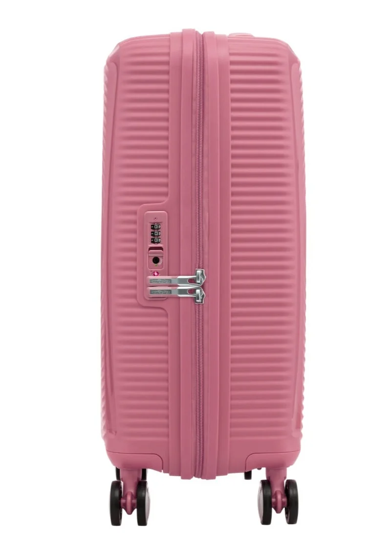 AMERICAN TOURISTER  Curio Suitcase, Check-In Size 69 cm / 25 inch, 4 Spinner Wheels, Hard Top, Polypropylene, Peach Blossom|DuoSaf™ Security Zipper|Spacious Interior|Expandable|TSA 008 Lock|Lightweight - 3 Years Global Warranty  | Best Price UAE
