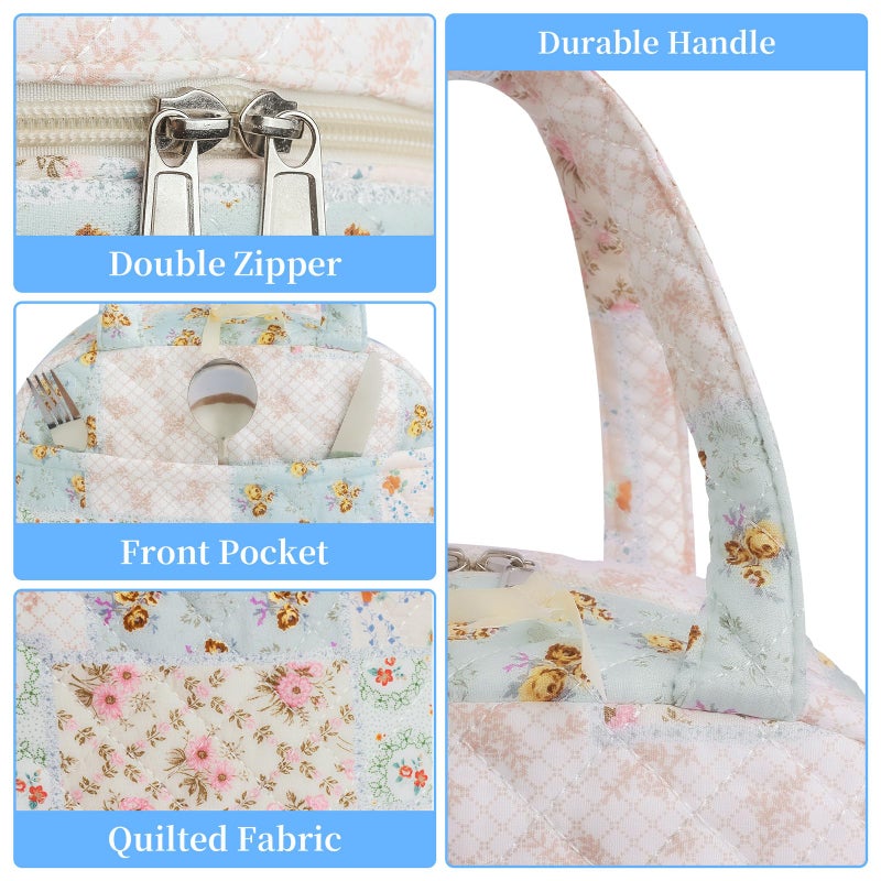 WOBAGMEN Quilted Lunch Box for Women,Coquette Aesthetic Lunch Box for Teen Girls,Cute Floral Lunch Bags for Work, School,Office,Picnic,Travel (coloful floral) - Image 4