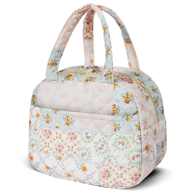 WOBAGMEN Quilted Lunch Box for Women,Coquette Aesthetic Lunch Box for Teen Girls,Cute Floral Lunch Bags for Work, School,Office,Picnic,Travel (coloful floral) - Image 1