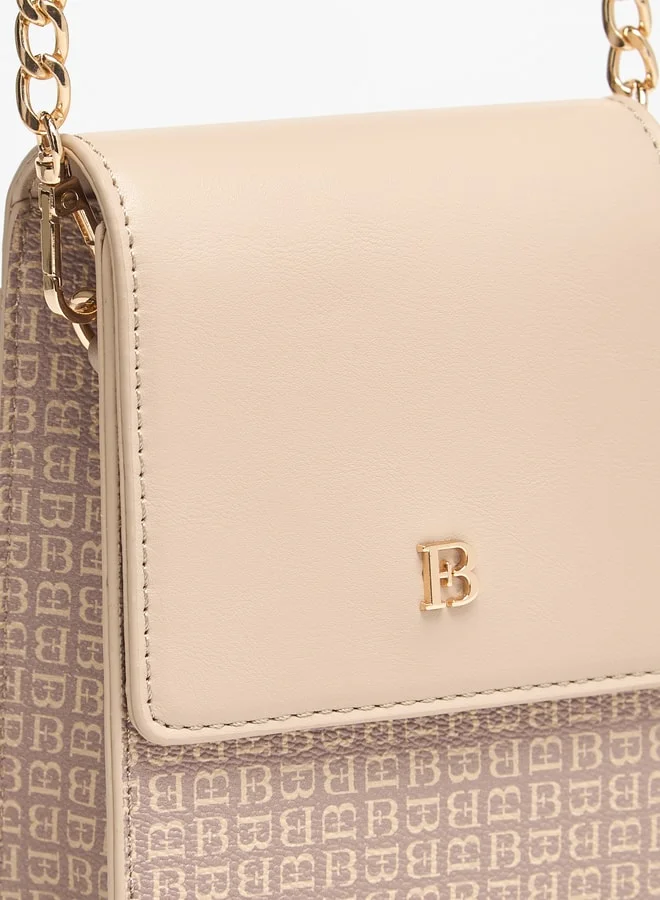 Flora Bella By Shoexpress Women All-Over Monogram Print Crossbody Bag with Chain Strap