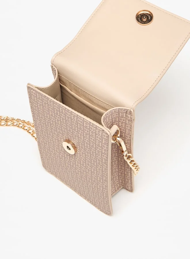 Flora Bella By Shoexpress Women All-Over Monogram Print Crossbody Bag with Chain Strap