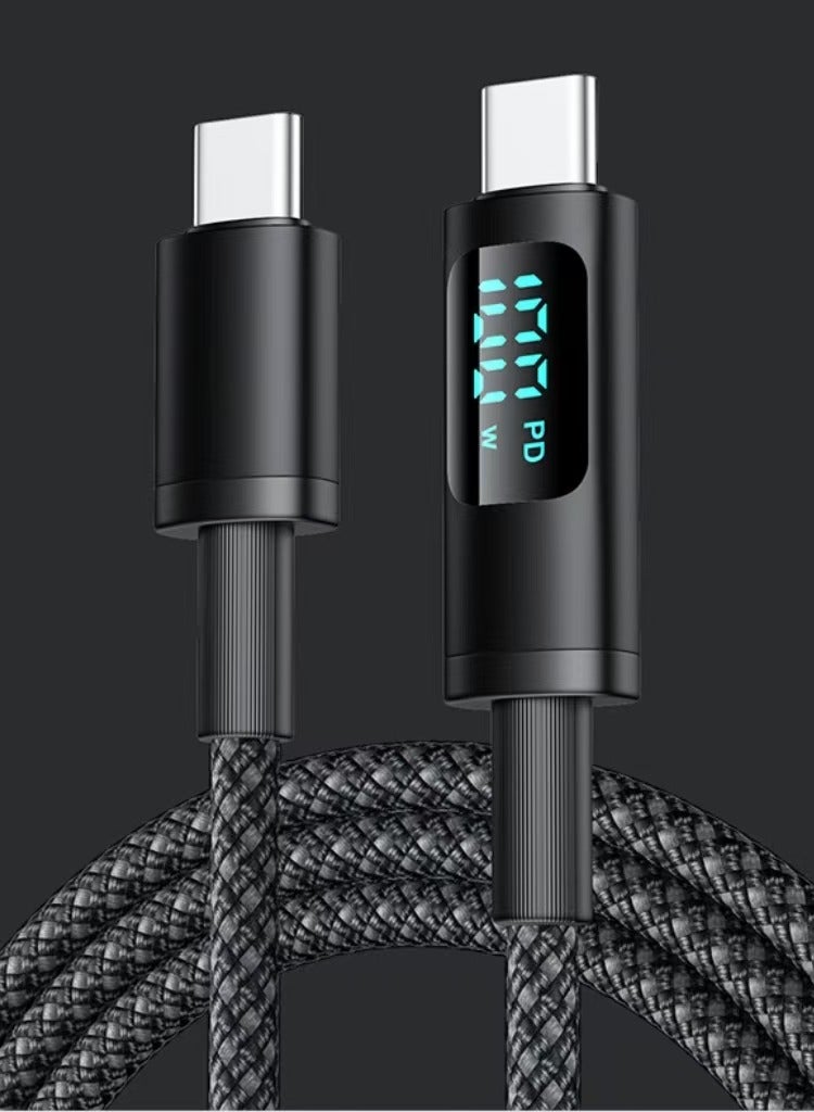كابل نوع-ج، 100W، طول 1m، مع شاشة رقمية، أسود - Image 1