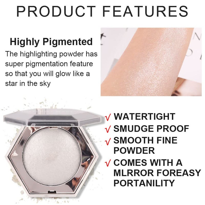 AMY'S DIARY Pearl White Shimmer Glitter Highlighter Highlight Makeup Contour Powder,Silver Face Highlighter, Highlighter+Makeup iluminadores Illuminator Make Up (Shiny Silver) - Image 4
