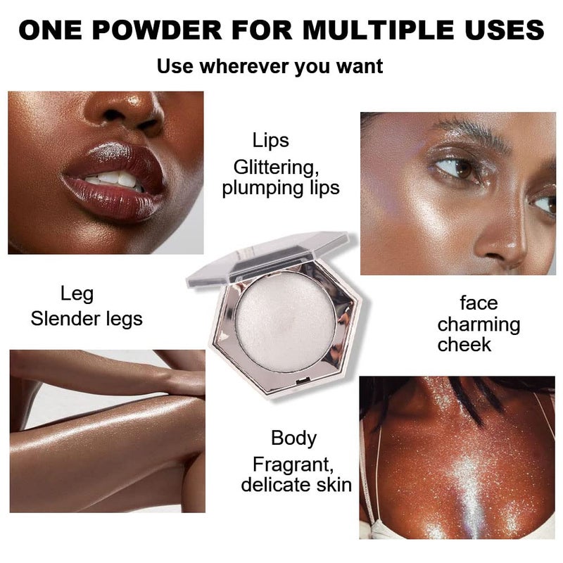 AMY'S DIARY Pearl White Shimmer Glitter Highlighter Highlight Makeup Contour Powder,Silver Face Highlighter, Highlighter+Makeup iluminadores Illuminator Make Up (Shiny Silver) - Image 2