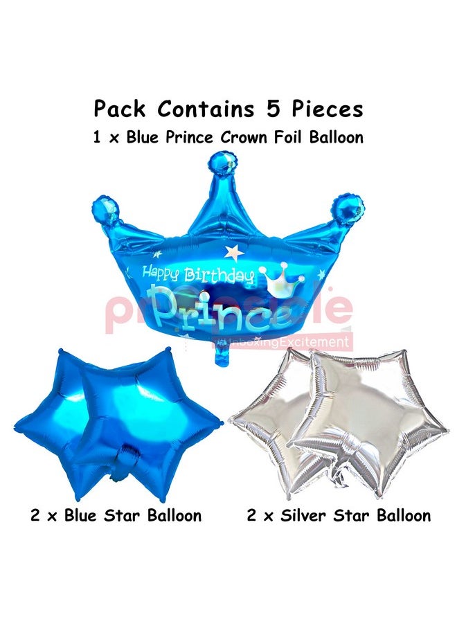 Propsicle - Propsicle 36" Large Blue Prince Theme Birthday Decoration for Kids Crown Helium Foil Balloon Birthday Kids Item First Birthday Decoration - Pack of 5 - Image 1
