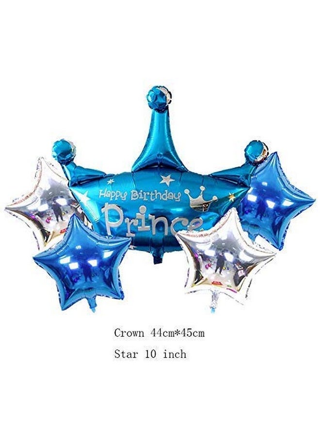 Propsicle - Propsicle 36" Large Blue Prince Theme Birthday Decoration for Kids Crown Helium Foil Balloon Birthday Kids Item First Birthday Decoration - Pack of 5 - Image 1