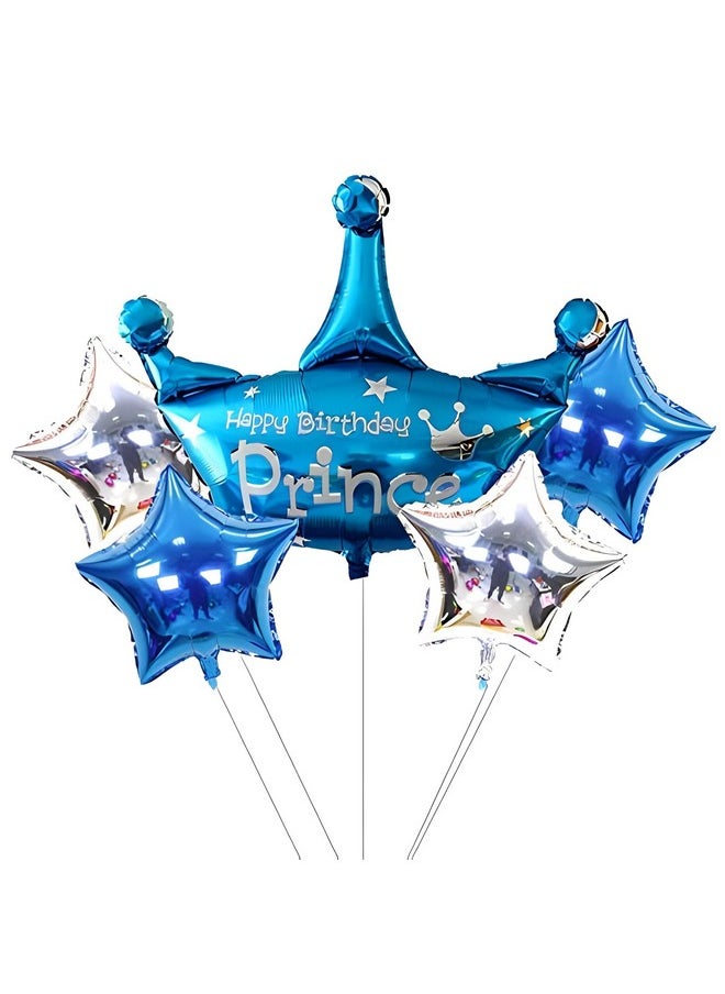 Propsicle - Propsicle 36" Large Blue Prince Theme Birthday Decoration for Kids Crown Helium Foil Balloon Birthday Kids Item First Birthday Decoration - Pack of 5 - Image 1