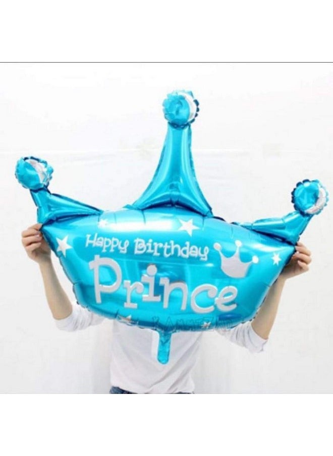 Propsicle - Propsicle 36" Large Blue Prince Theme Birthday Decoration for Kids Crown Helium Foil Balloon Birthday Kids Item First Birthday Decoration - Pack of 5 - Image 1