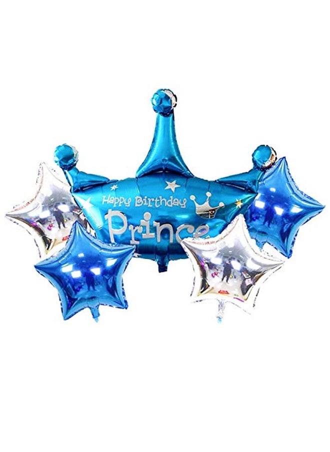 Propsicle - Propsicle 36" Large Blue Prince Theme Birthday Decoration for Kids Crown Helium Foil Balloon Birthday Kids Item First Birthday Decoration - Pack of 5 - Image 1