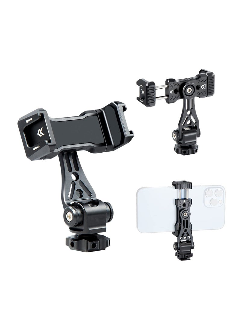 Captaintech Metal Phone Tripod Mount with Rotating Cold Shoe 360 Rotate and Tilt Angles,Compatible with iPhone Samsung Smartphone Holder Adapter, Desktop Tripod for Cell Phone,Video Live Streaming Vlogging Rig - Image 1