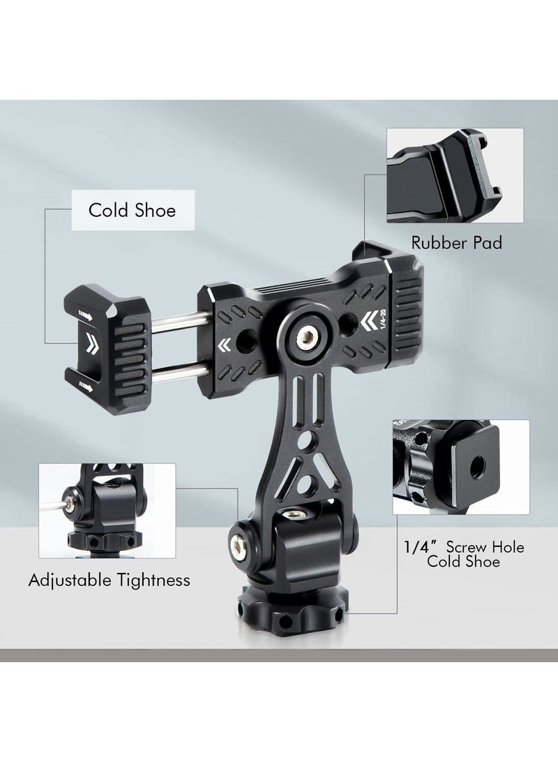 Captaintech Metal Phone Tripod Mount with Rotating Cold Shoe 360 Rotate and Tilt Angles,Compatible with iPhone Samsung Smartphone Holder Adapter, Desktop Tripod for Cell Phone,Video Live Streaming Vlogging Rig - Image 2