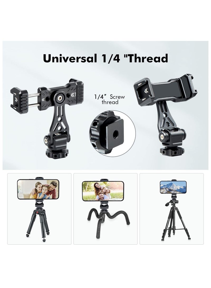 Captaintech Metal Phone Tripod Mount with Rotating Cold Shoe 360 Rotate and Tilt Angles,Compatible with iPhone Samsung Smartphone Holder Adapter, Desktop Tripod for Cell Phone,Video Live Streaming Vlogging Rig - Image 4