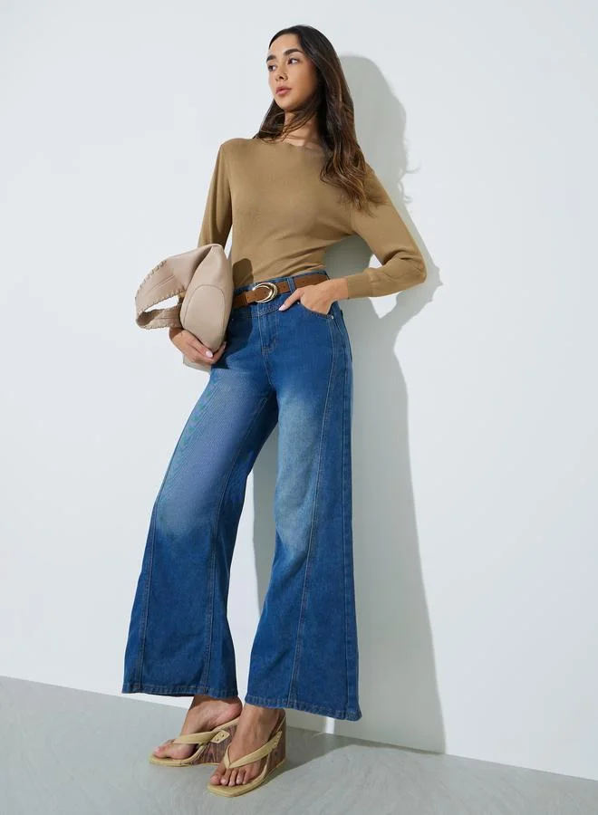 ستايلي Beige Plain Long Sleeves Knit Top