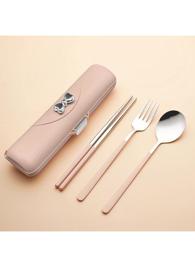 مجموعة أدوات مطبخ محمولة: 3 قطع وردية من ملعقة وشوكة وعيدان تناول طعام من الفولاذ المقاوم للصدأ 304 - Image 1