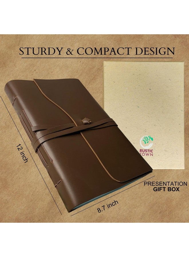 Rustic Town Leather Photo Album with Gift Box - Scrapbook Style Pages (Large, Brown)  - Image 2
