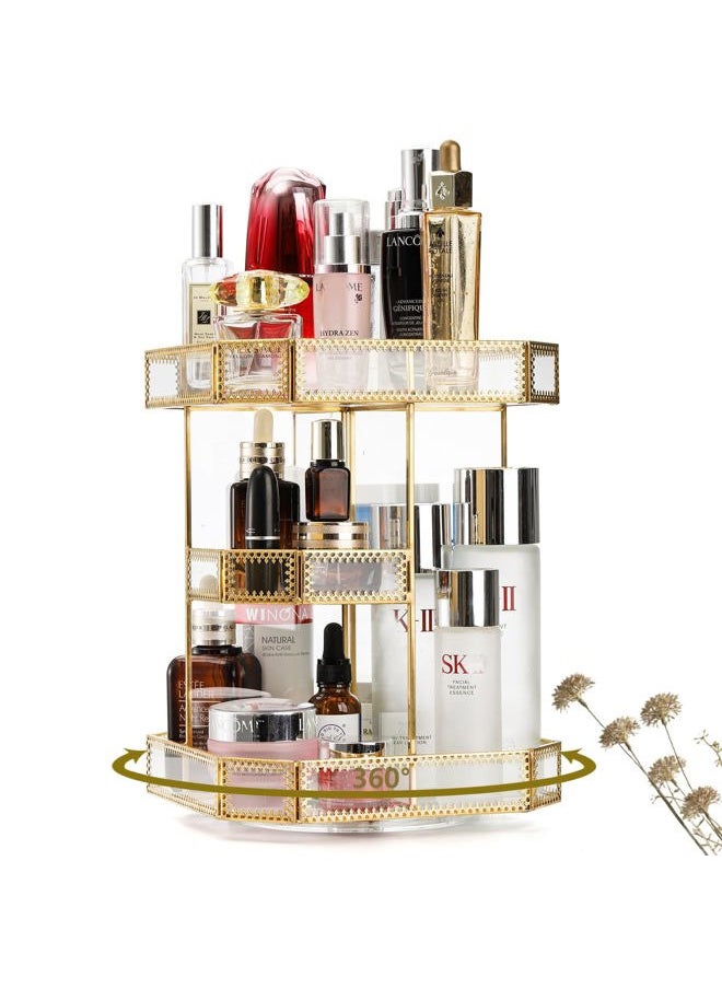 ZOOFOX - 360 Degree Rotating Glass Makeup Organizer, Large Cosmetics Storage Display Holder with Gold Trim for Vanity, Clear Makeup Carousel for Perfume, Cosmetics, Brushes, Lotion, Lipsticks - Image 1