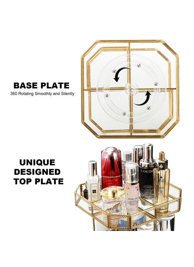 ZOOFOX - 360 Degree Rotating Glass Makeup Organizer, Large Cosmetics Storage Display Holder with Gold Trim for Vanity, Clear Makeup Carousel for Perfume, Cosmetics, Brushes, Lotion, Lipsticks - Image 1