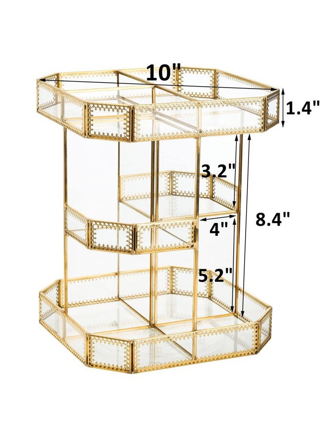 ZOOFOX - 360 Degree Rotating Glass Makeup Organizer, Large Cosmetics Storage Display Holder with Gold Trim for Vanity, Clear Makeup Carousel for Perfume, Cosmetics, Brushes, Lotion, Lipsticks - Image 1