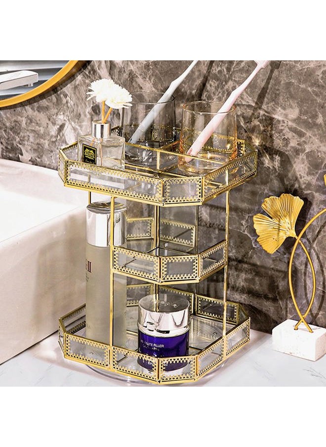 ZOOFOX - 360 Degree Rotating Glass Makeup Organizer, Large Cosmetics Storage Display Holder with Gold Trim for Vanity, Clear Makeup Carousel for Perfume, Cosmetics, Brushes, Lotion, Lipsticks - Image 1