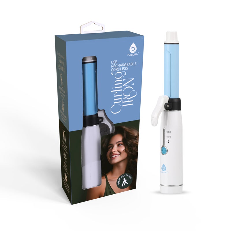 Pursonic Portable Cordless Professional Salon Quality Rechargeable USB Curling Iron Easy to Carry Charge Up to 40 Minutes of Use