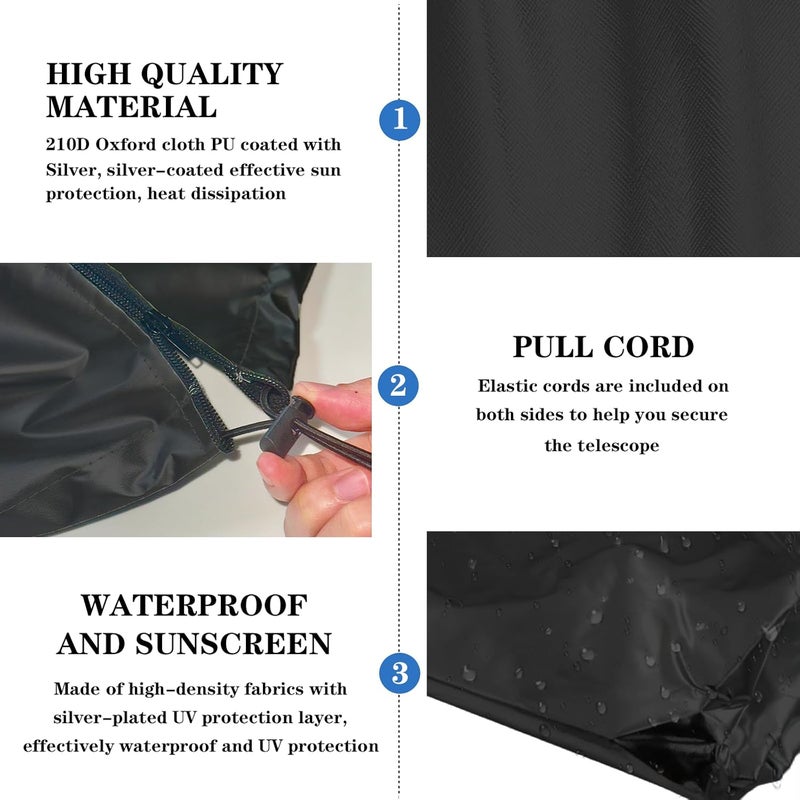 Bigwinyep Telescope Cover with Adjustable Drawstring Zipper Waterproof Outdoor Astronomical Telescope Cover Dust Cover for Outdoor Indoor, 150x85CM/59x33Inch - Image 3