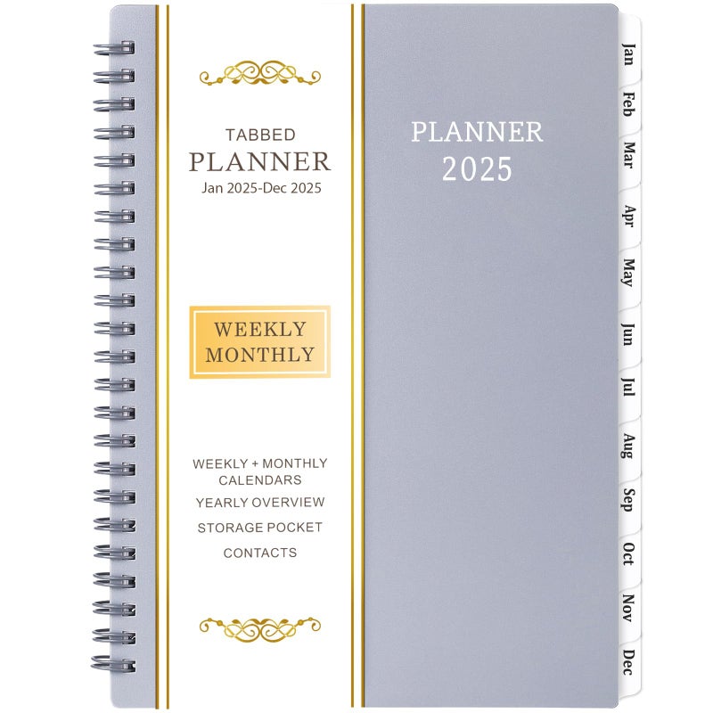 BooQool 2025 Planner - Jan 2025 - Dec 2025, Planner 2025, 2025 Planner Weekly and Monthly, 6.25" × 8.3", Tabs, Inner Pocket, Strong Twin-Wire Binding, Improving Your Time Management Skill - Image 1
