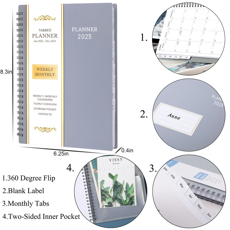 BooQool 2025 Planner - Jan 2025 - Dec 2025, Planner 2025, 2025 Planner Weekly and Monthly, 6.25" × 8.3", Tabs, Inner Pocket, Strong Twin-Wire Binding, Improving Your Time Management Skill - Image 5