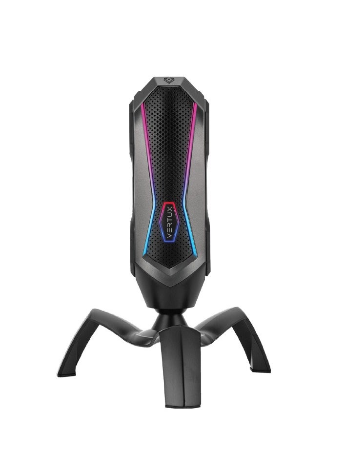 VERTUX - Vertux USB Gaming Microphone, High-Sensitivity Cardioid Gaming Mic with Touch Controls, Mute Button, RGB Modes, 360-degree Rotatable Stand, Easy Plug and Play for Gaming, Streaming, Vlogging, Marshal Black - Image 1