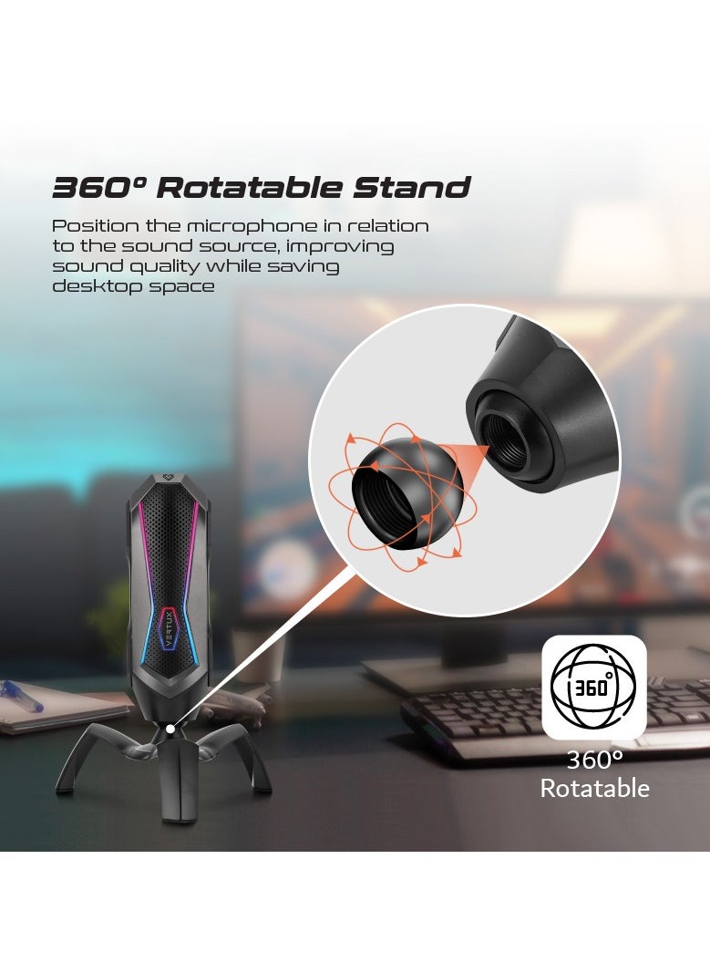 VERTUX - Vertux USB Gaming Microphone, High-Sensitivity Cardioid Gaming Mic with Touch Controls, Mute Button, RGB Modes, 360-degree Rotatable Stand, Easy Plug and Play for Gaming, Streaming, Vlogging, Marshal Black - Image 1