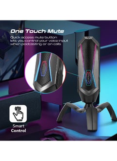 VERTUX Vertux USB Gaming Microphone, High-Sensitivity Cardioid Gaming Mic with Touch Controls, Mute Button, RGB Modes, 360-degree Rotatable Stand, Easy Plug and Play for Gaming, Streaming, Vlogging, Marshal Black  - Image 4