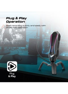 VERTUX Vertux USB Gaming Microphone, High-Sensitivity Cardioid Gaming Mic with Touch Controls, Mute Button, RGB Modes, 360-degree Rotatable Stand, Easy Plug and Play for Gaming, Streaming, Vlogging, Marshal Black  - Image 5