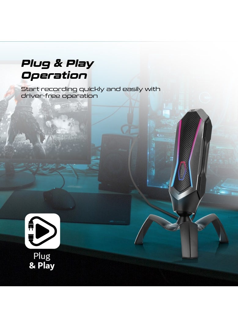 VERTUX - Vertux USB Gaming Microphone, High-Sensitivity Cardioid Gaming Mic with Touch Controls, Mute Button, RGB Modes, 360-degree Rotatable Stand, Easy Plug and Play for Gaming, Streaming, Vlogging, Marshal Black - Image 1