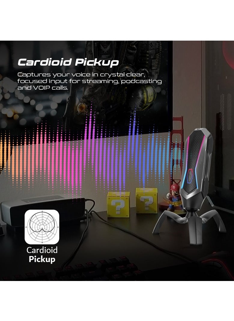 VERTUX - Vertux USB Gaming Microphone, High-Sensitivity Cardioid Gaming Mic with Touch Controls, Mute Button, RGB Modes, 360-degree Rotatable Stand, Easy Plug and Play for Gaming, Streaming, Vlogging, Marshal Black - Image 1