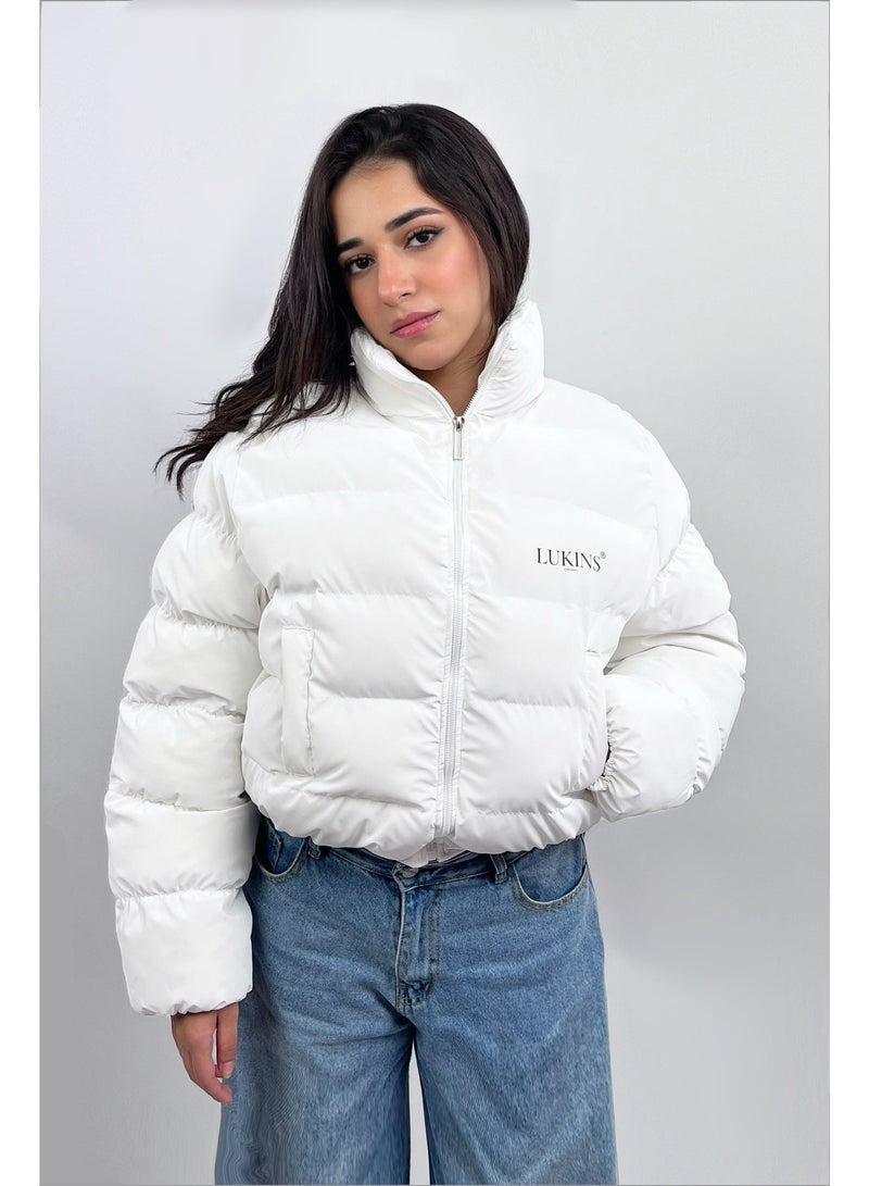 LUKINS High-Quality Cropped Puffer Jacket in white Waterproof for Women’s - Image 1