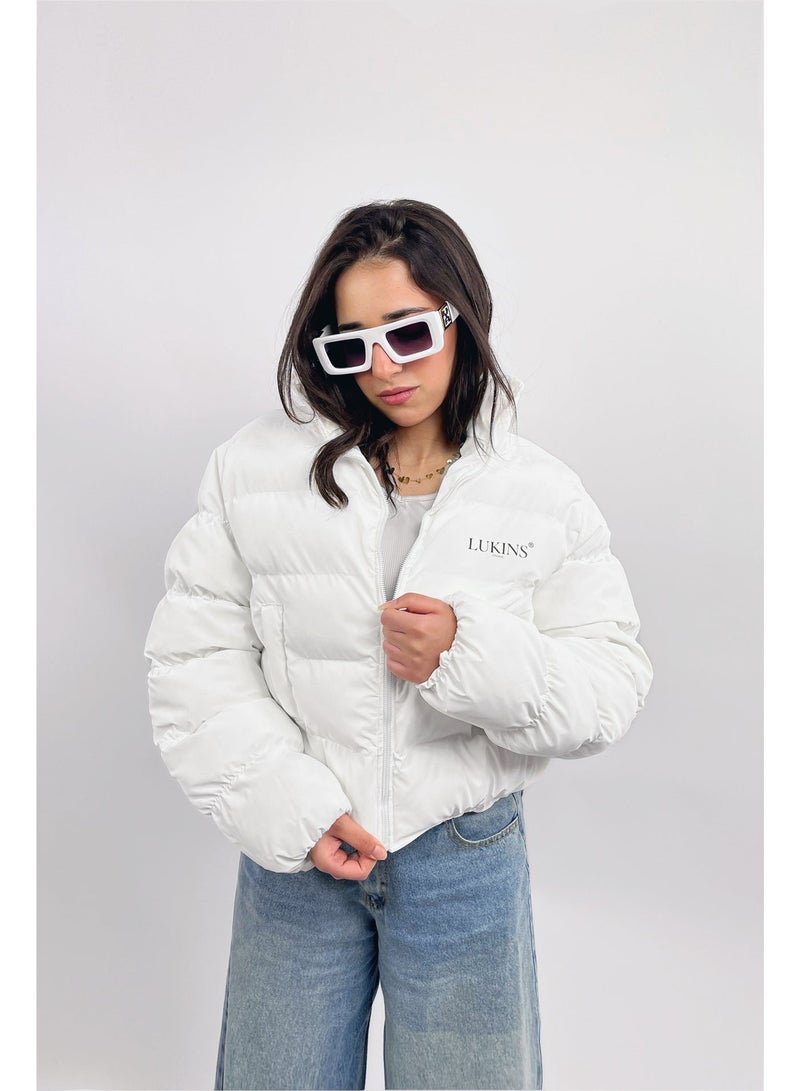 LUKINS High-Quality Cropped Puffer Jacket in white Waterproof for Women’s - Image 2