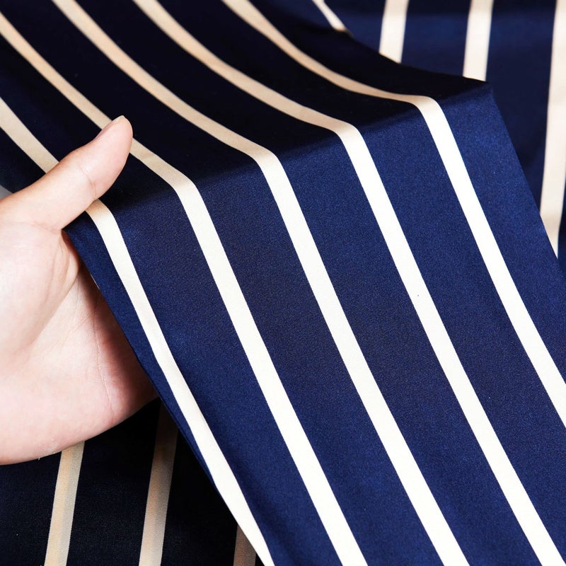 Lonxu Pajamas Set Mens Silk Satin Pajamas Long Sleeve Loungewear Two-Piece Sleepwear Button-Down Pj Set S-XXXXL (Navy Blue, L) - Image 2