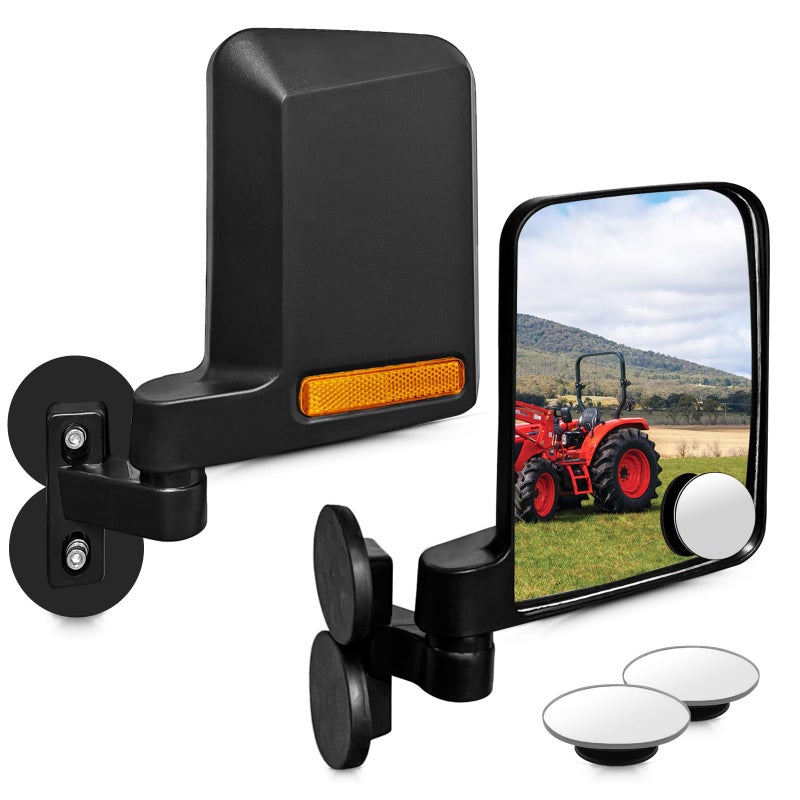UNIGT Universal Tractor Side Mirrors Included Blind Spot Mirror Compatible with Forklifts, Lawn Movers Kubota B BX Mahindra Tractor Accessories with Rubber Coated Magnetic Mounting Base - Image 1