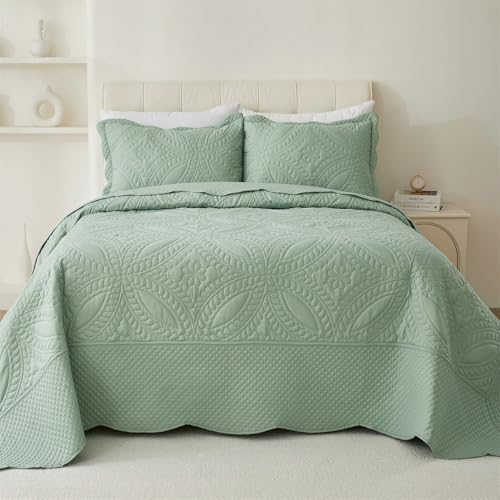 Cmfshape Oversize King Bedspread 128"x120",3 Piece California King Quilt,Lightweight Green Quilt Set for All Season,Modern Coin Pattern Bedding Set - Image 5